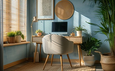 Home office room with chair &amp;amp; lamp computer on the tabl 256