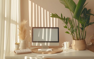 Home office room with chair &amp;amp; lamp computer on the table 279