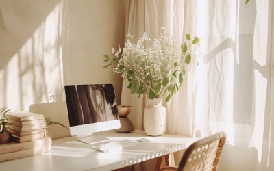 Home office room with chair &amp;amp; lamp computer on the table 280