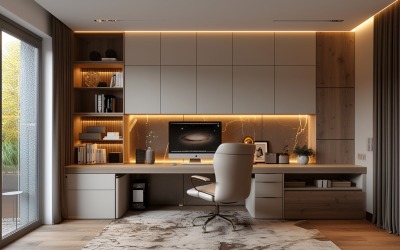 Home office room with closet &amp;amp; computer on the table 304
