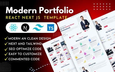 Modern Portfolio React JS-mall - Nästa JS, Tailwind CSS - Responsiv HTML-mall