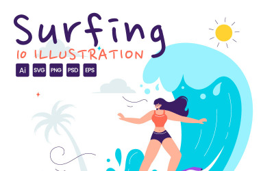 10 Letní Surfování Vektorové Ilustrace