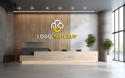 Logo mockup on counter indoor wall