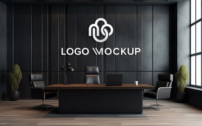 Mockup logo muro nero stanza responsabile ufficio psd