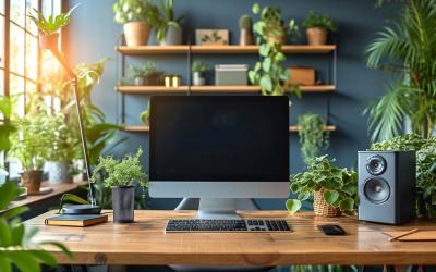 Hemmakontor rum vas bok på träbordet 374