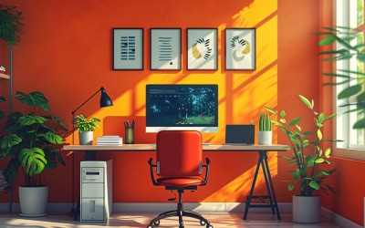 Scandinavian Interior Home Office with Plants &amp;amp; Vases 367