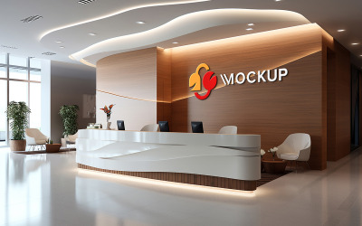 Mockup del logo della parete in legno della reception dell&amp;#39;hotel