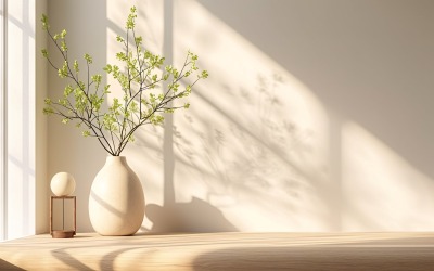 Hem med vas på träskiktet Sunlight från fönster 467