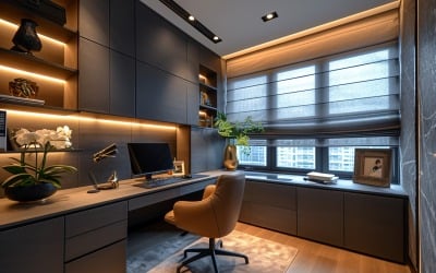 Home office room with chair &amp;amp; Book on the table 468