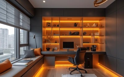 Home office room with chair &amp;amp; Book on the table 470