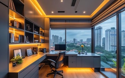 Home office room with chair &amp;amp; Book on the table 472