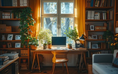 Home office room with chair &amp;amp; Book on the table 473
