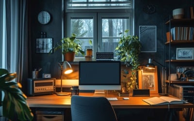 Home Office Room with computer &amp;amp; book on the table 503