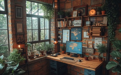 Home office room with vases on the wooden table 460