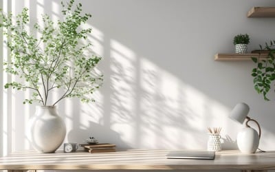 Home with vase on the Wood ply Sunlight from window 468
