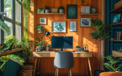 Home Workstation laptop och Desk Sunlight från fönster 463
