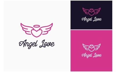 Logotipo de alas de ángel y corazón de amor
