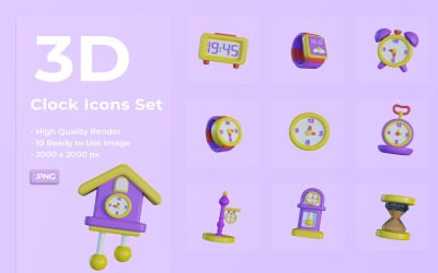 3D Clock Icon Set Design 1