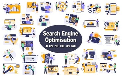 Kompleksowy pakiet ilustracji SEO do marketingu cyfrowego