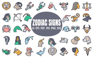 Coleção de ícones vetoriais de signos astrológicos do zodíaco