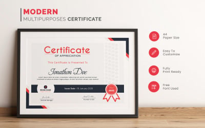 Plantilla de certificado de reconocimiento | Plantilla de certificado moderna y elegante