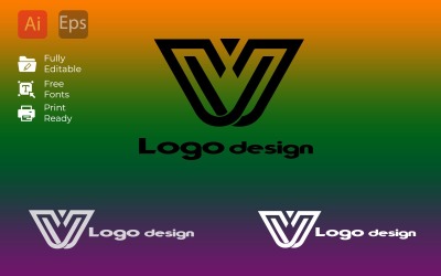 V harfi logo şablonu harika soyut