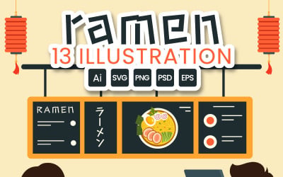 13 Ramen Ilustração de comida japonesa