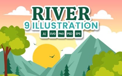 Ilustración de paisaje de río 9