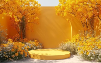 Podium för produktpresentation med Leafs Plant Yellow Wall 53
