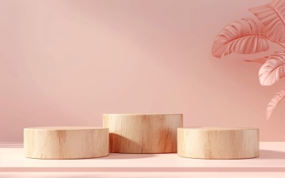 Podium för produktpresentation med lövväxter, rosa vägg 21
