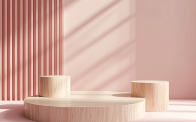 Podium för produktpresentation med lövväxter, rosa vägg 24