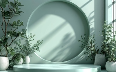 Podium for Product Presentation with Leaf Plants, green wall 103
