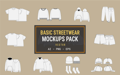 Pacchetto di mockup vettoriali di abbigliamento streetwear di base