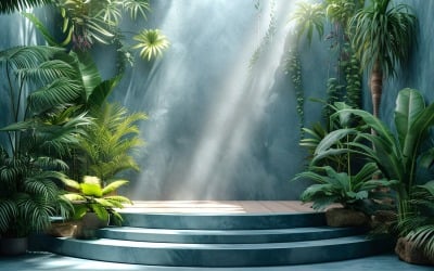 Podium for Product Presentation with Leaf Plants, green wall 163