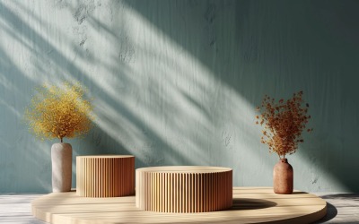 Podium för produktpresentation med bladväxter, grön vägg 180