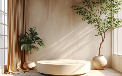 Podium för produktpresentation med lövväxter 154