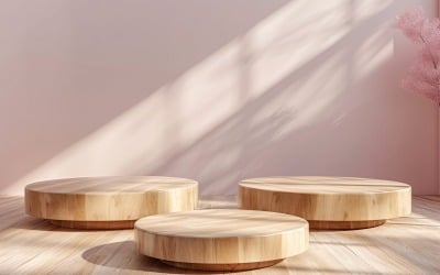 Träpodium för produktpresentation med rosa vägg 296