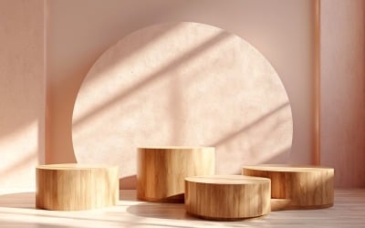 Wooden Podium for Product Presentation with Pink Wall 293