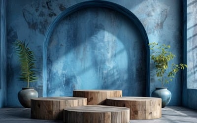 Podium for Product Presentation with Leaf Plants &amp;amp; Blue Wal 328
