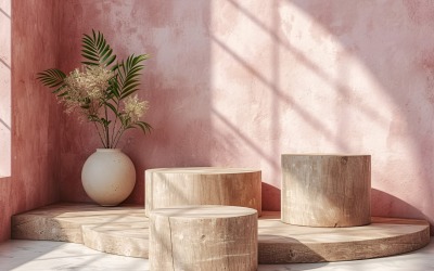 Podium för produktpresentation med lövväxter, rosa vägg 332