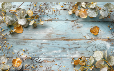 Festive autumn Rustic Wooden Table leaves branches. 51