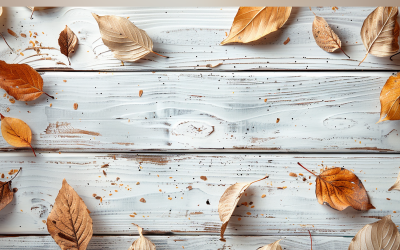 Festive autumn leaves white Rustic Wooden Table 103
