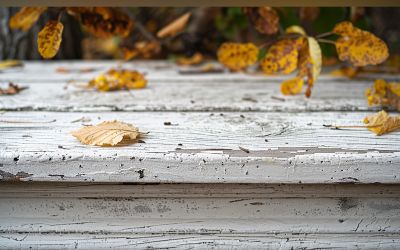 Festive autumn Rustic Wooden Table leaves branches. 60