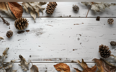 Festive autumn leaves On White Rustic Wooden Table 177