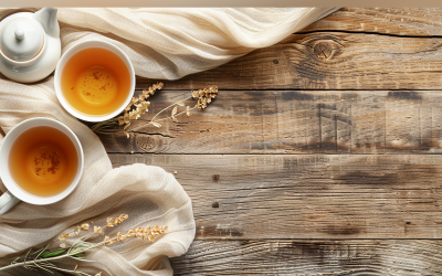节日秋季鲜花和茶杯白色乡村木桌 206
