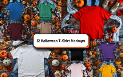 Mockup de camiseta de Halloween em fundo de madeira