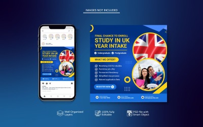PSD Vibrant Yurtdışında Eğitim Sosyal Medya Gönderisi
