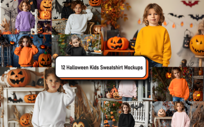 Halloween Kids Gildan 18000 Mockup Bundle