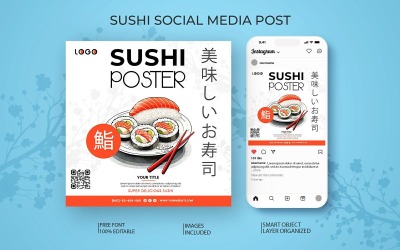 Modèle de médias sociaux pour restaurant de sushi