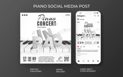 Plantilla de redes sociales de concierto de piano ligera